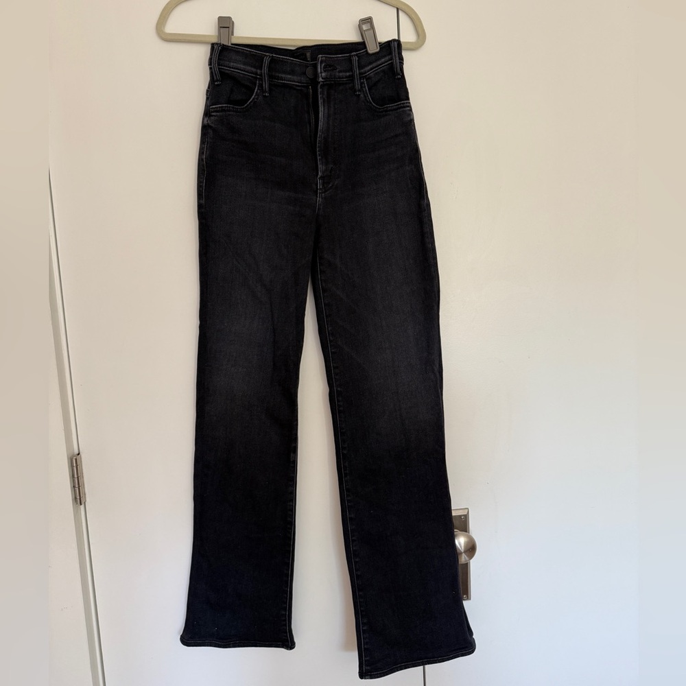 MOTHER- The Hustler Roller Heel in Black Deep End Size 26 Wide Leg Jeans